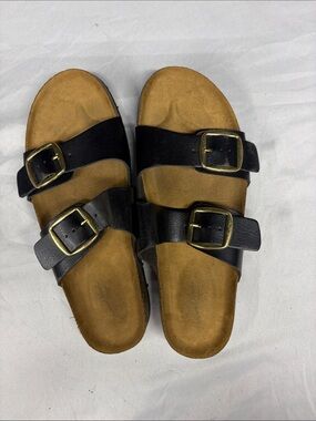 YNS Generic Black Double Buckle Slide Sandals